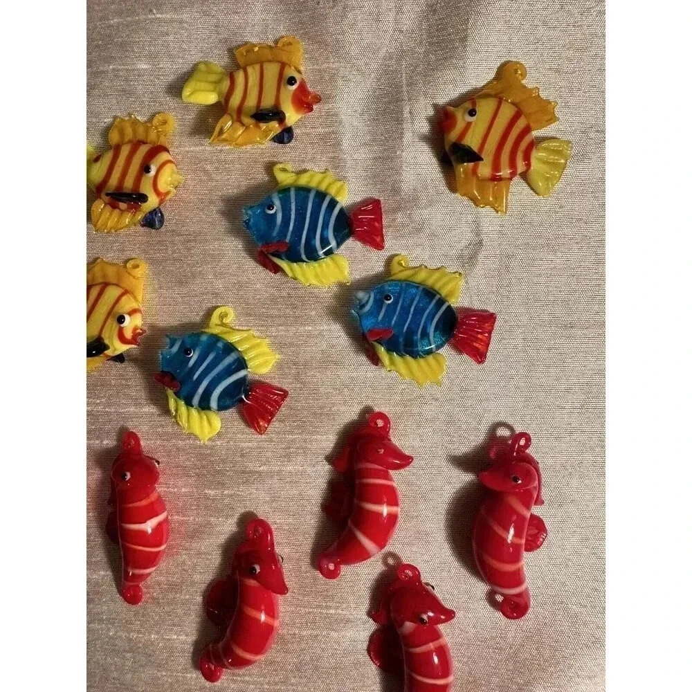 LOT Of 17 Vintage Mini Hand Blown Glass Art Fish And Seahorse Figurines 1”
